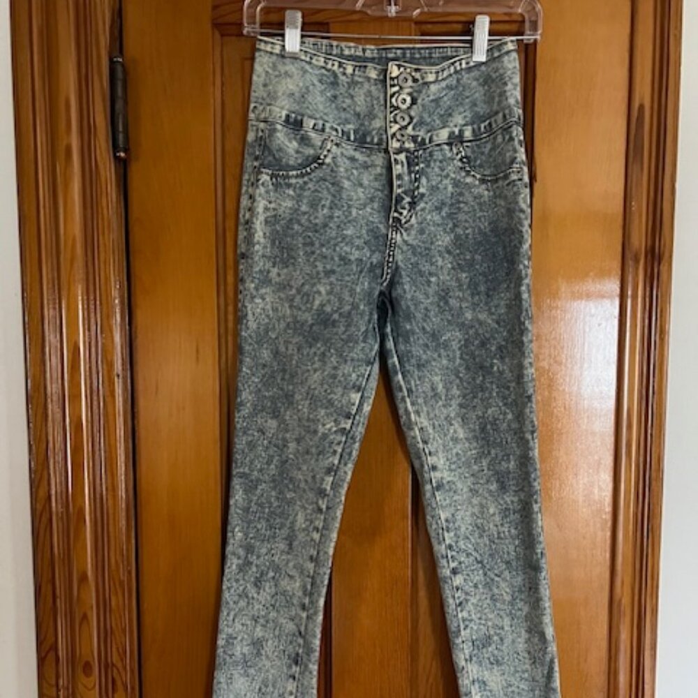 Y2K HAMMER  High Waisted Skinny Acid Wash Retro Stretch Jeans Girls Size 7 - Picture 6 of 13